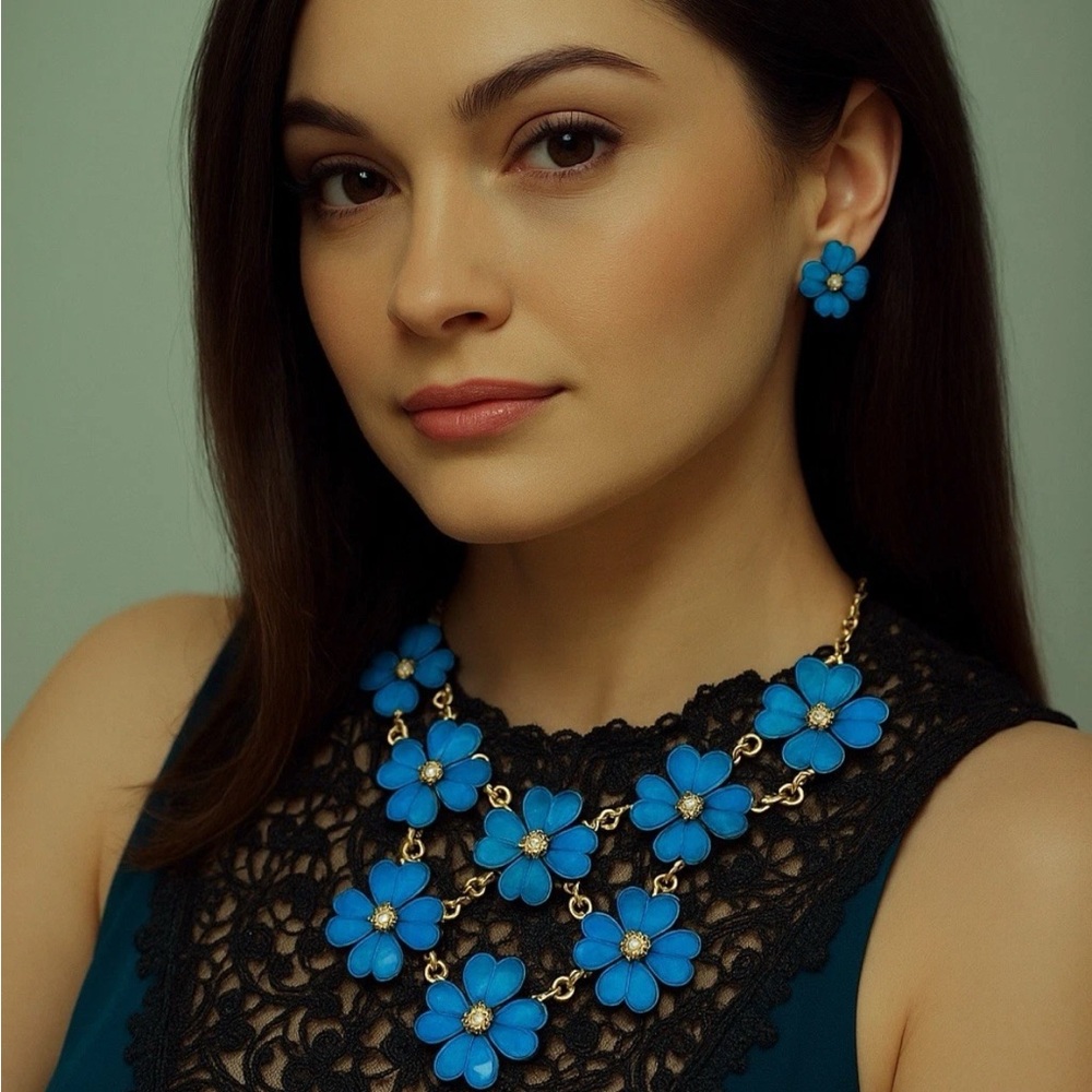 Nicole Miller Vibrant Blue Floral Necklace Set